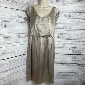 L.K. Bennett London Dress womens Sz 10 Silk satin sheath pleated champagne Gold